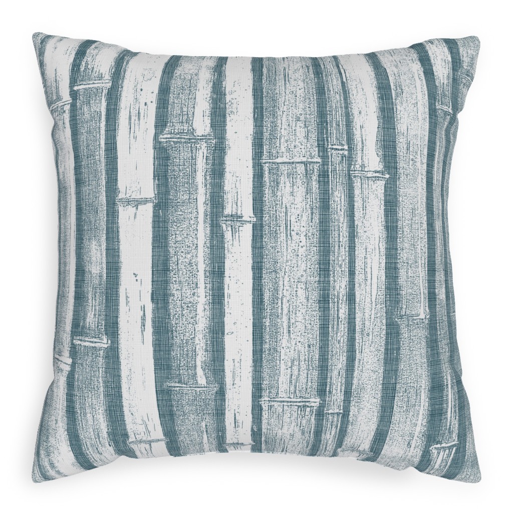 Bamboo - Grey Pillow, Woven, Beige, 20x20, Single Sided, Blue, True Blue