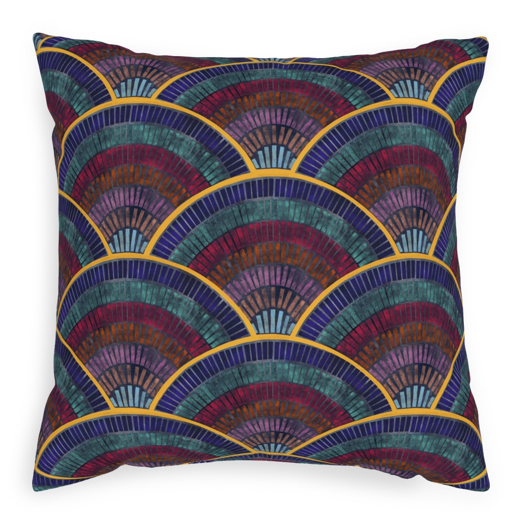 Moody Art Deco Tile - Dark Pillow, Woven, Beige, 20x20, Single Sided, Multicolor