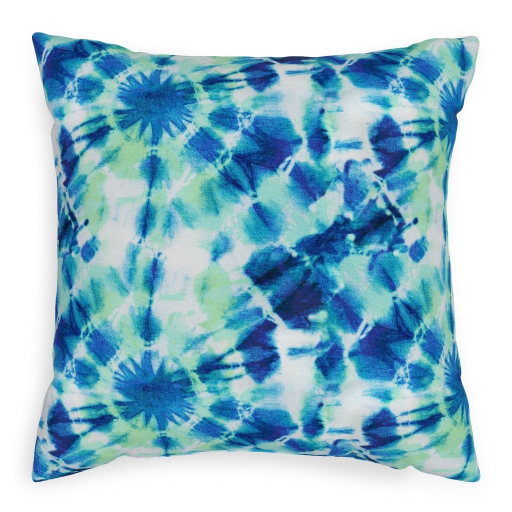 Tie Dye Ink Splat Indigo and Green Pillow, Woven, Beige, 20x20, Single Sided, Blue, True Blue
