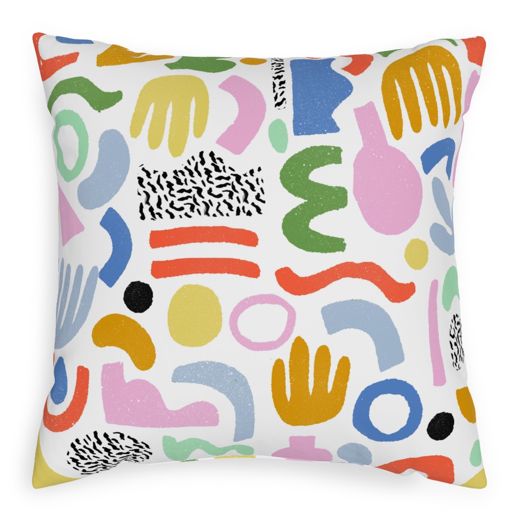 Happy Blocks Pillow, Woven, Beige, 20x20, Single Sided, Multicolor, White