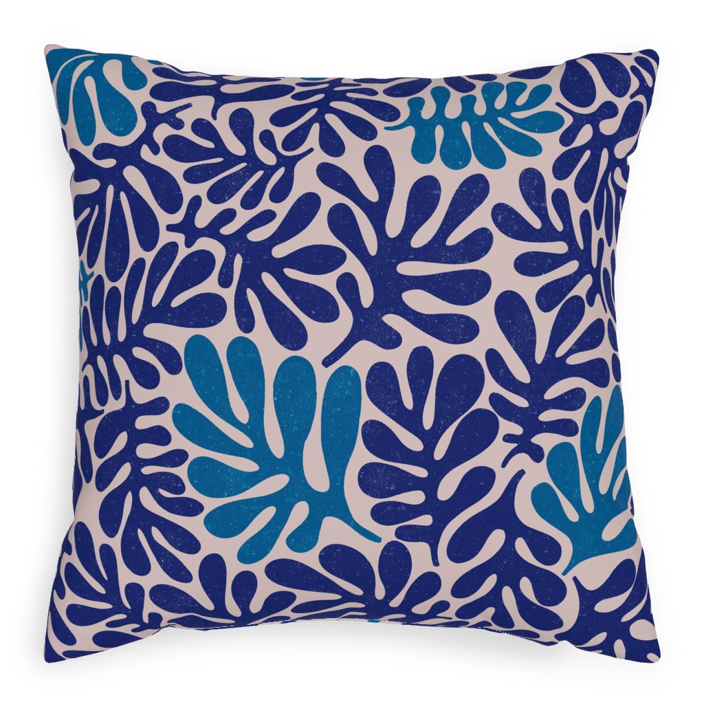 Organic Leaves - Blue Pillow, Woven, Beige, 20x20, Single Sided, Blue