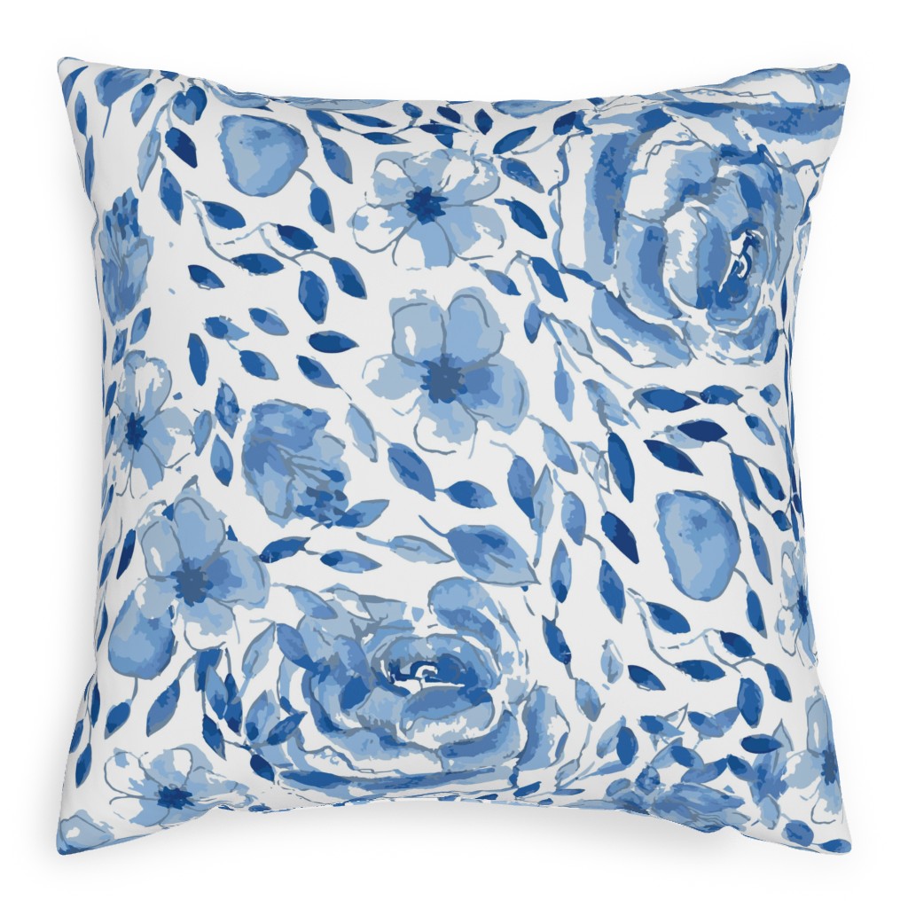 the Flow of the Garden - Blue Pillow, Woven, Beige, 20x20, Single Sided, Blue, True Blue