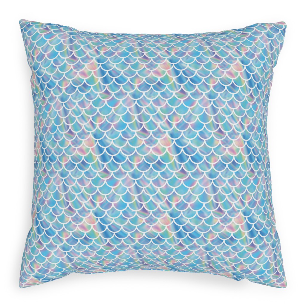 Mermaid Scales - Blue Pillow, Woven, Beige, 20x20, Single Sided, Blue
