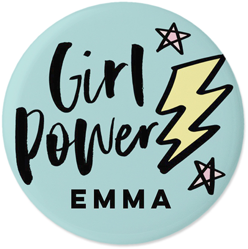 Emoji Girl Power Pins, Large Circle, Blue, frost