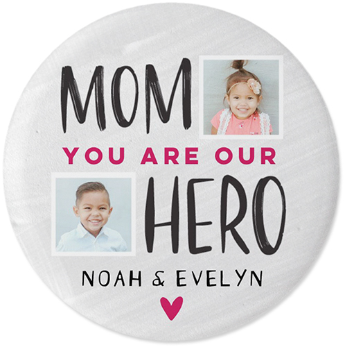 Mom Our Hero Pins, Large Circle, Red