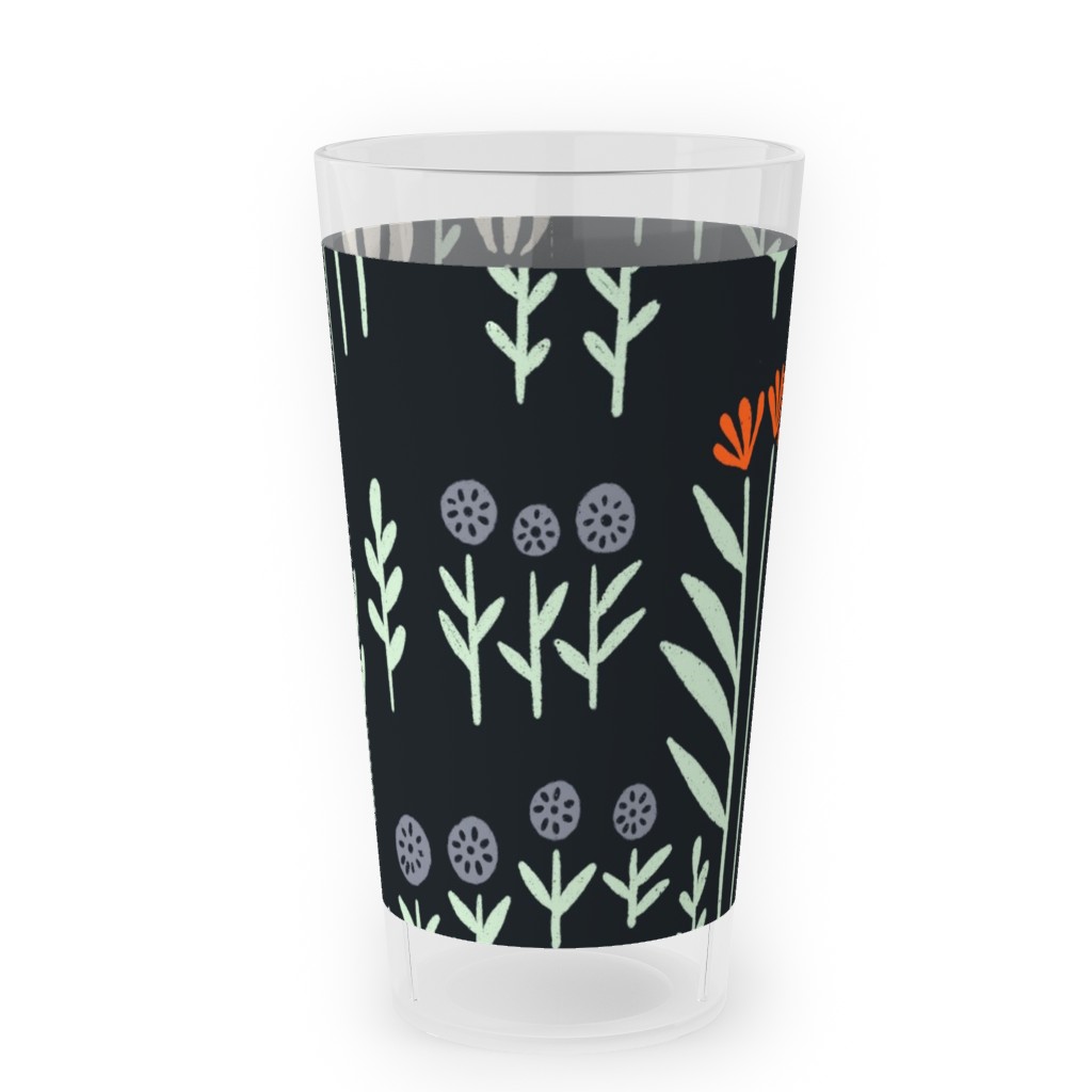 Delicate Floral - Orange and White Outdoor Pint Glass, Black