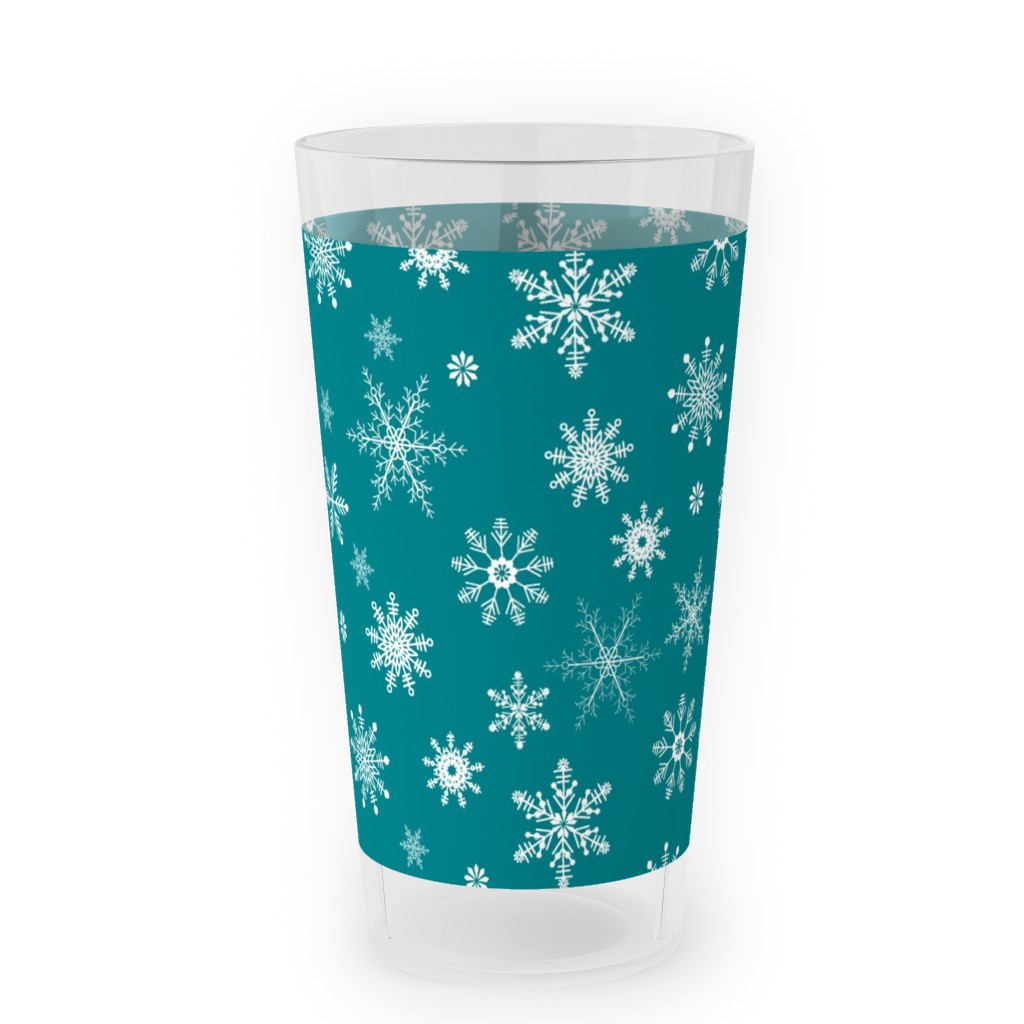 Snowflakes on Emerald Outdoor Pint Glass, Green