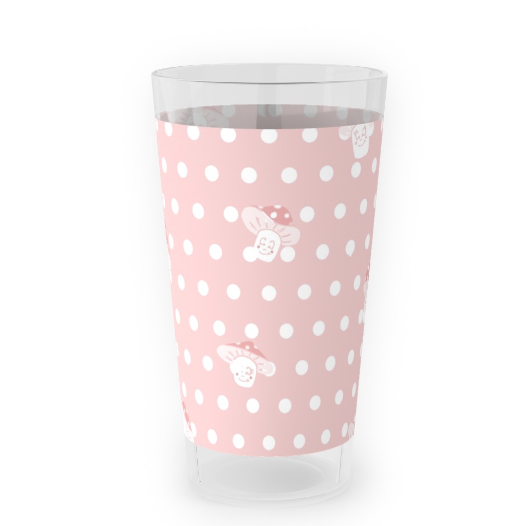 Mushroom and Dots - Pink Outdoor Pint Glass, Pink