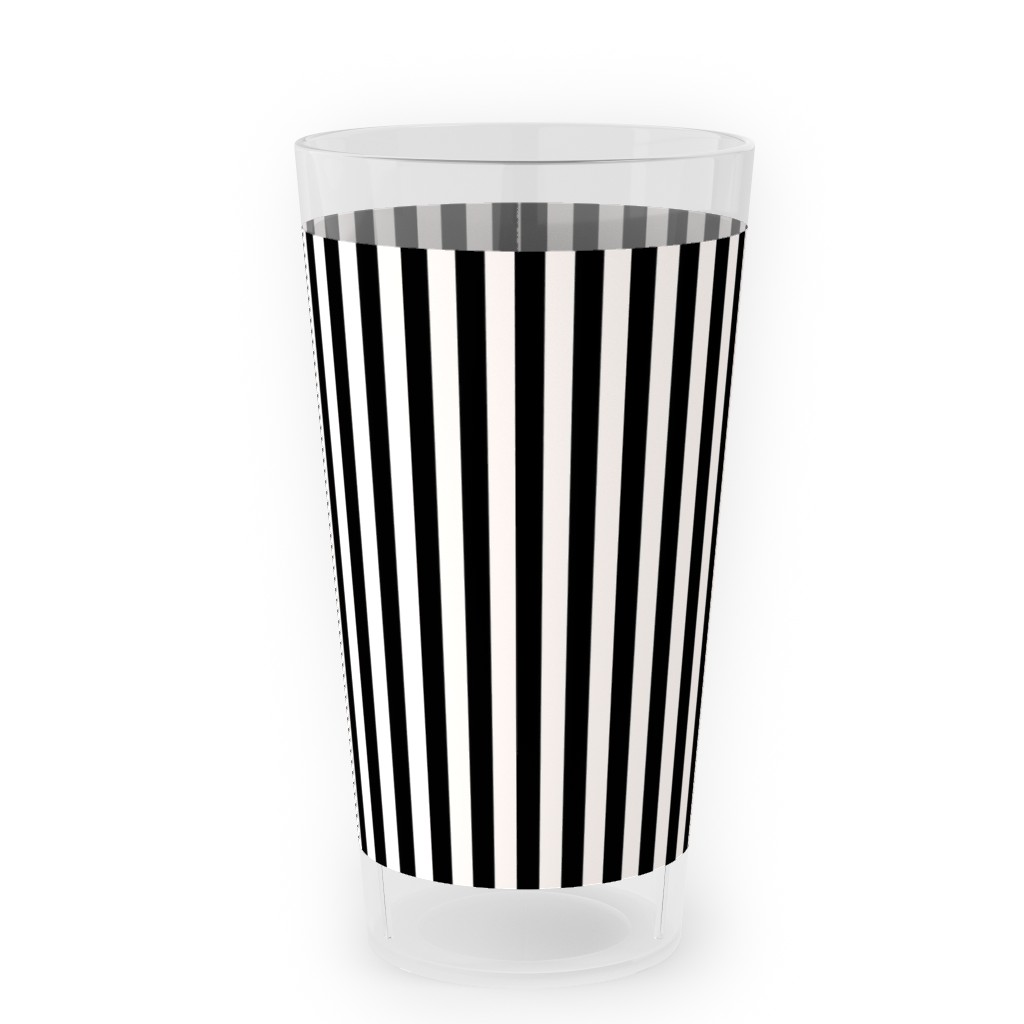 Basic Stripe - Black and Cream Outdoor Pint Glass, Black