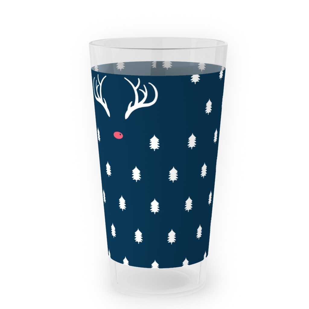 Modern Christmas Deer - Navy Outdoor Pint Glass, Blue