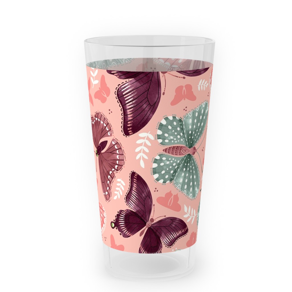 Romantic Butterflies - Pink Outdoor Pint Glass, Pink
