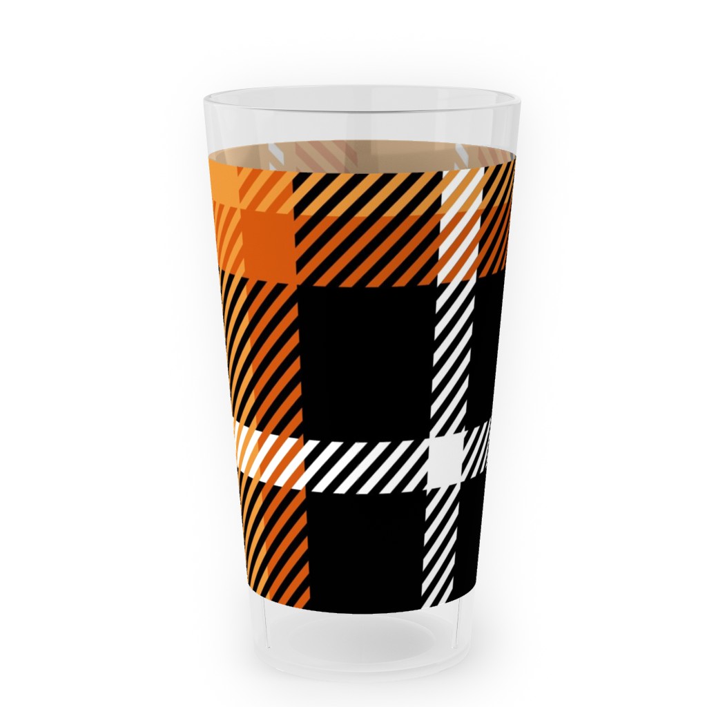 Orange and Black Plaid Outdoor Pint Glass, Orange