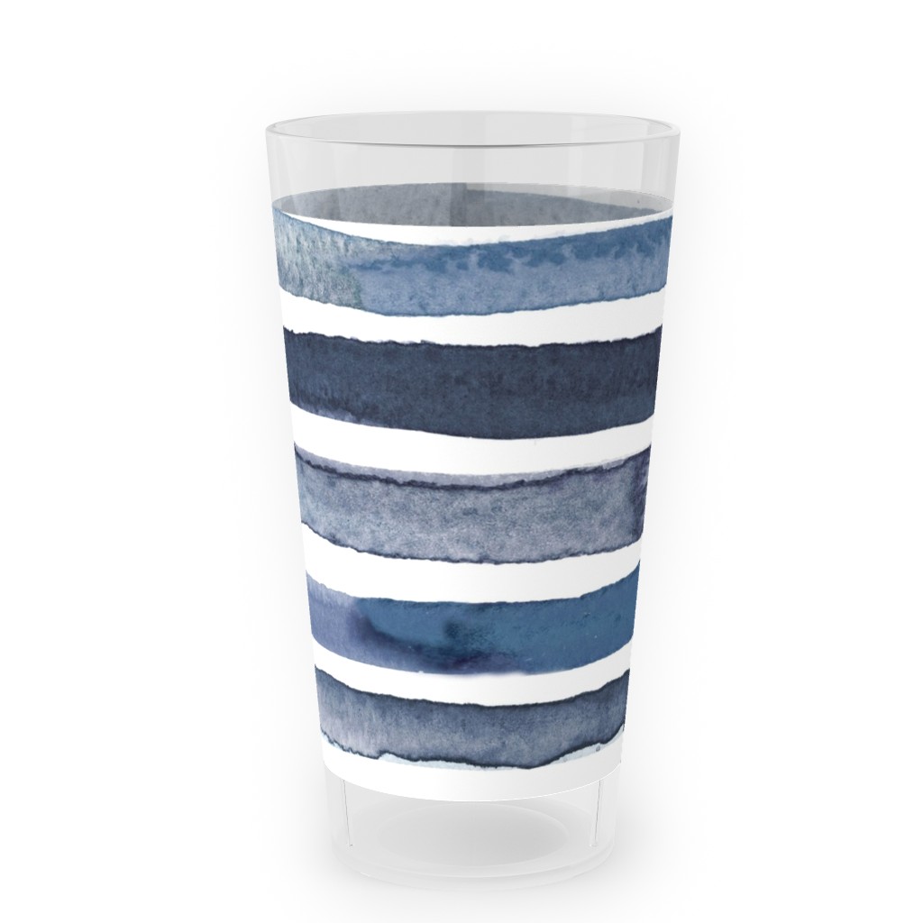 Watercolor Stripes - Blue Outdoor Pint Glass, Blue