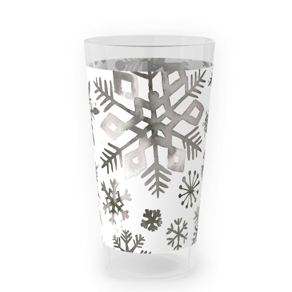 Winter Snowflakes - Gray Outdoor Pint Glass, Gray