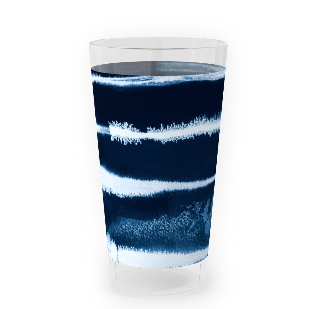 Ikat Watercolor Stripes - Navy Outdoor Pint Glass, Blue