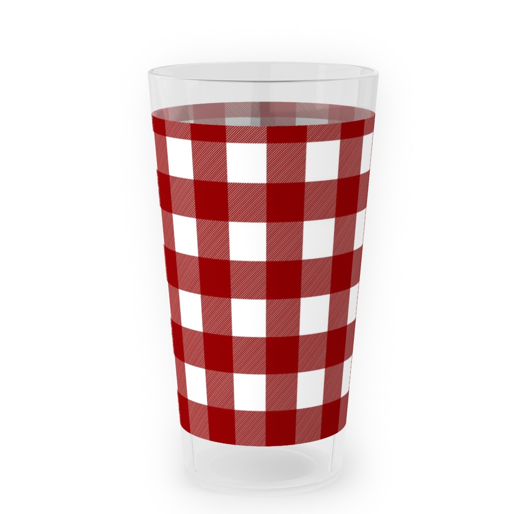 Traditional Red Buffalo Plaid Outdoor Pint Glass, Red