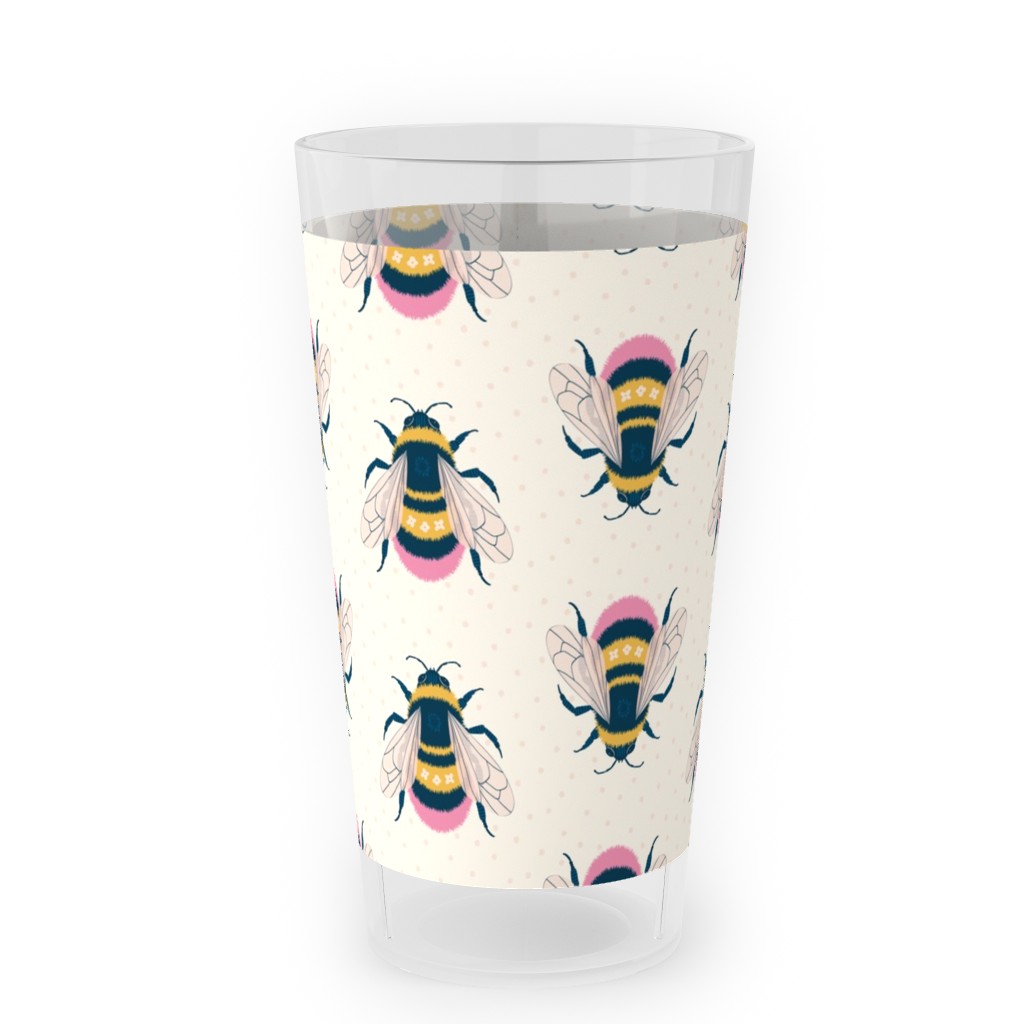 Bumblebee - Pink on Cream Outdoor Pint Glass, Beige