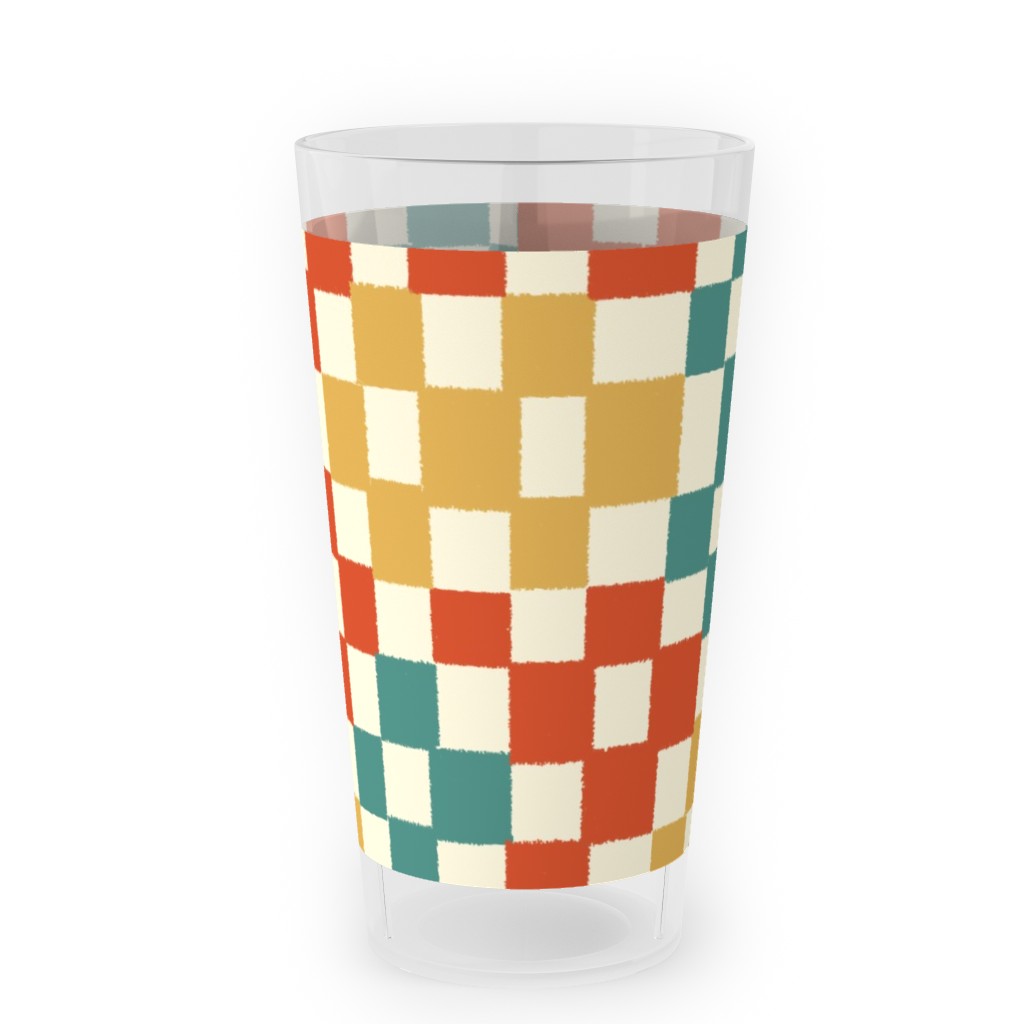 Wonky Checkerboard - Multi Outdoor Pint Glass, Multicolor