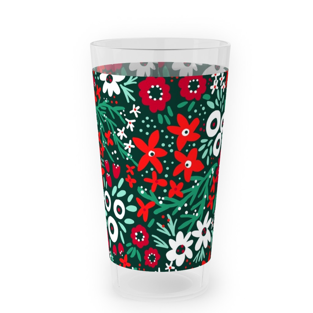 Rustic Floral - Holiday Red and Green Outdoor Pint Glass, Green