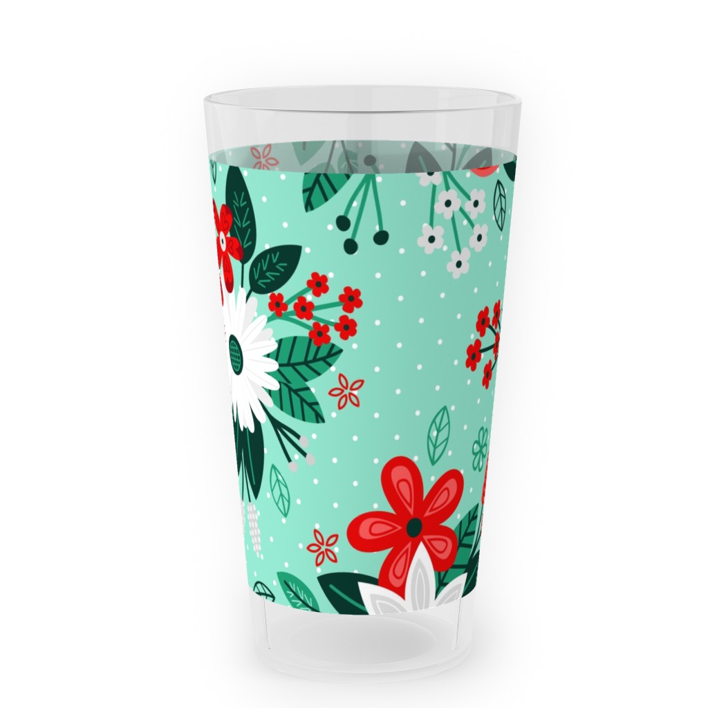 Holiday Floral Bouquet Outdoor Pint Glass, Green