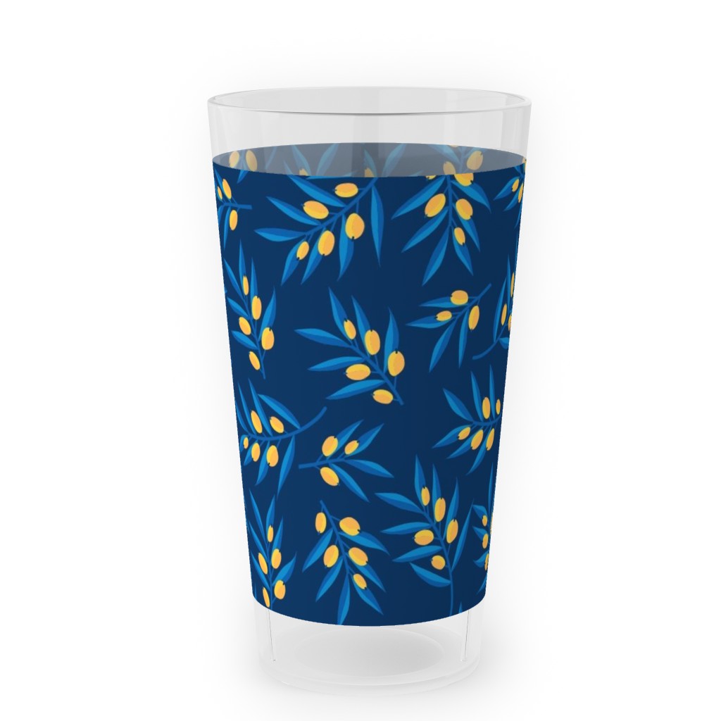 Olive Branches - Blue and Yellow Outdoor Pint Glass, Blue