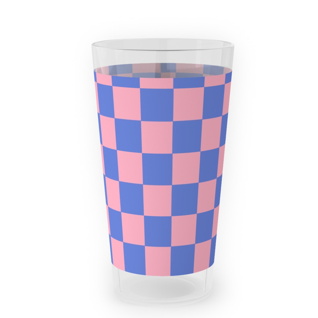 Fun Checkers - Pink and Purple Outdoor Pint Glass, Pink