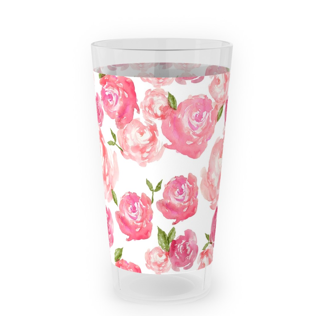 Watercolor Floral - Pink Outdoor Pint Glass, Pink