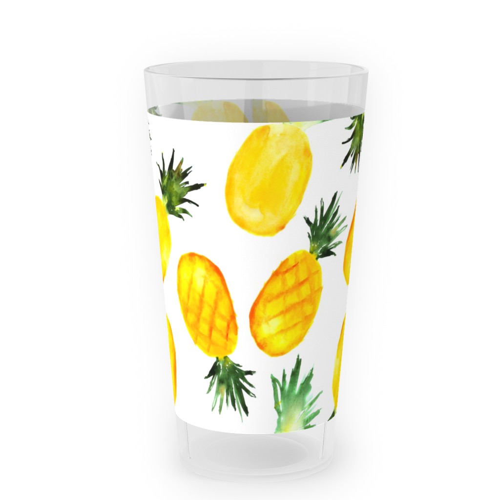 Watercolor Pineapples - Yellow Outdoor Pint Glass, Yellow