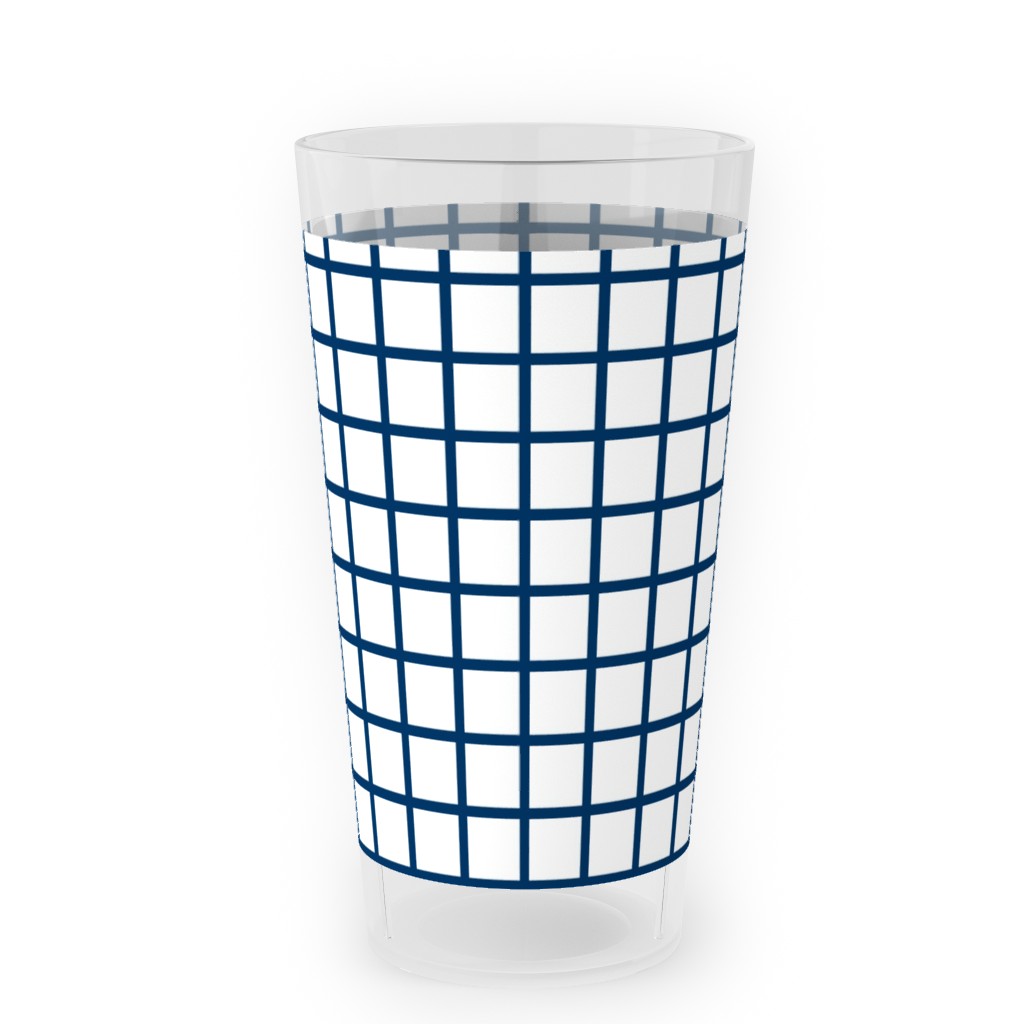 Grid - Navy and White Outdoor Pint Glass, Blue