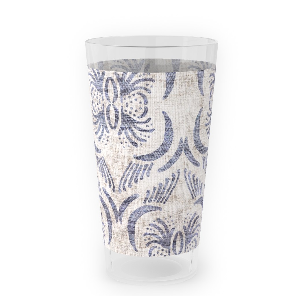 French Linen Geo Floral Outdoor Pint Glass, Gray
