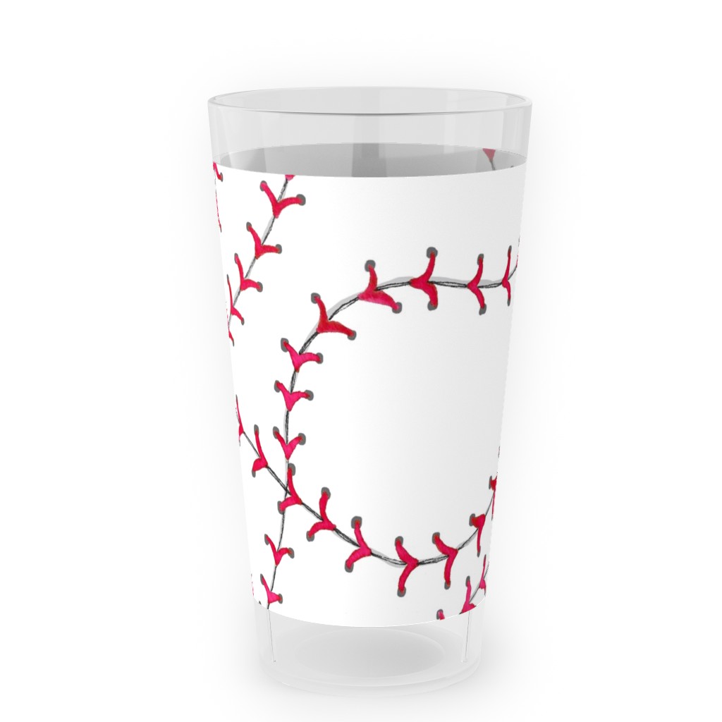Baseball Seams - White Outdoor Pint Glass, Red