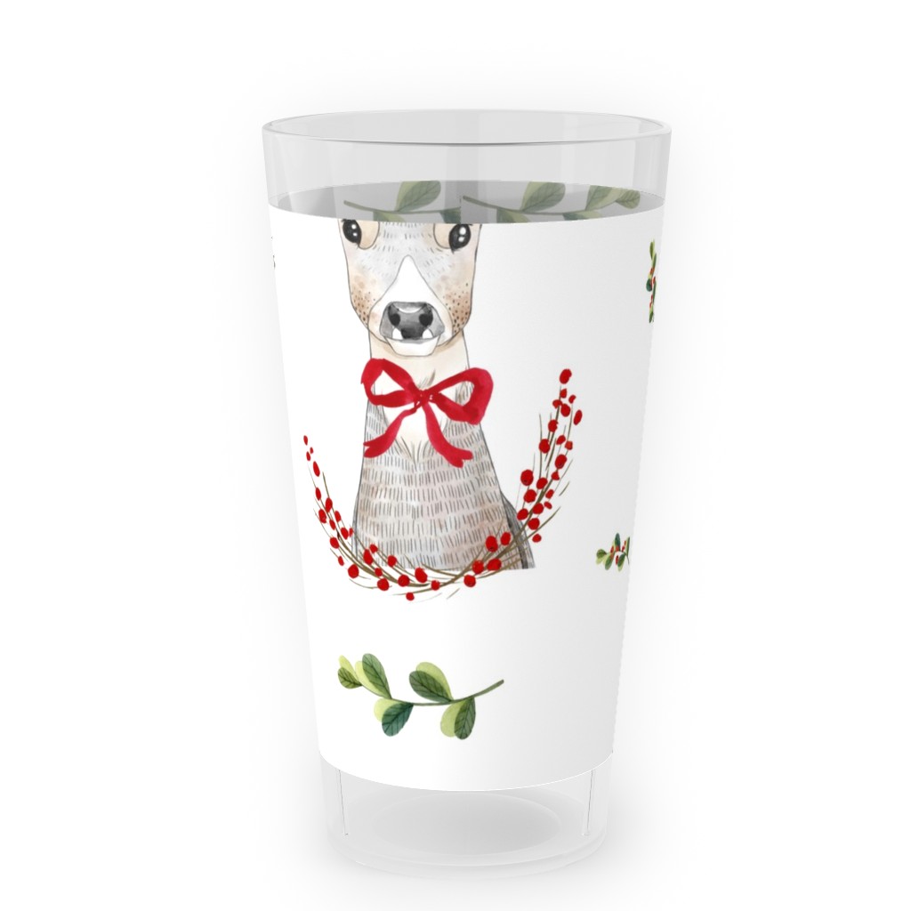 Holiday Fancy Deer With Holly Outdoor Pint Glass, Multicolor