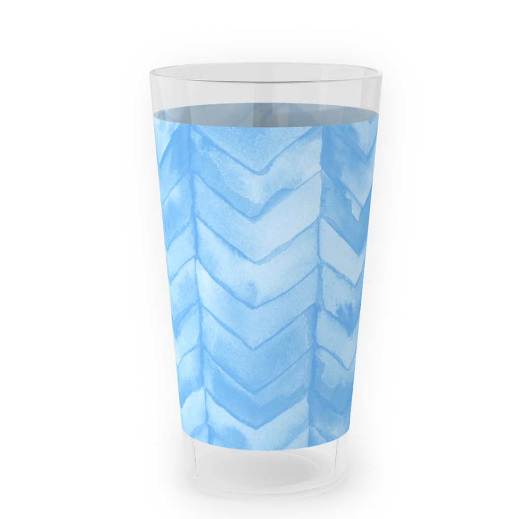 Watercolor Chevron Outdoor Pint Glass, Blue