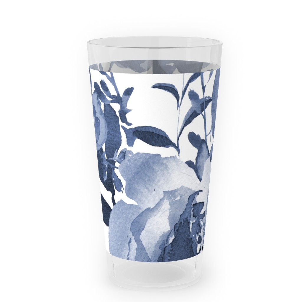 Blue and White Florals - Indigo Outdoor Pint Glass, Blue