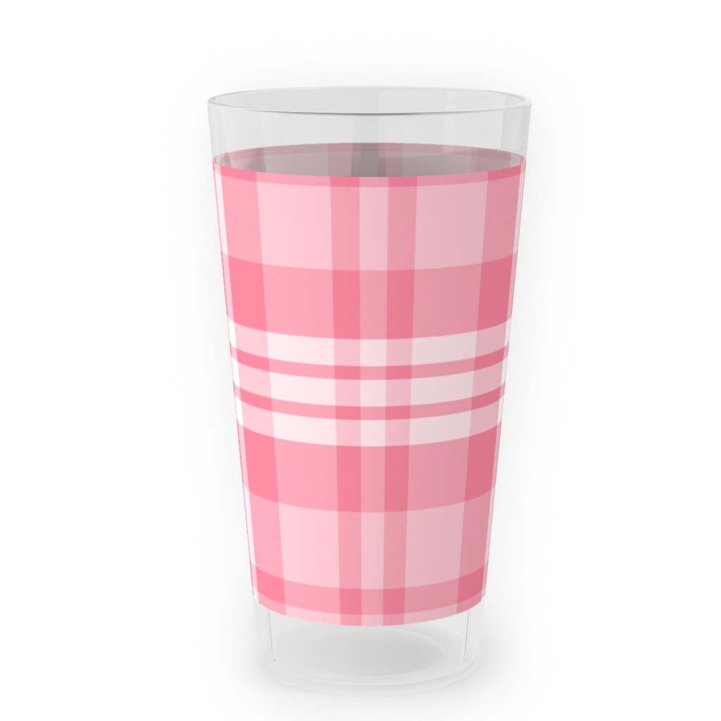 Plaid Pattern Outdoor Pint Glass, Pink
