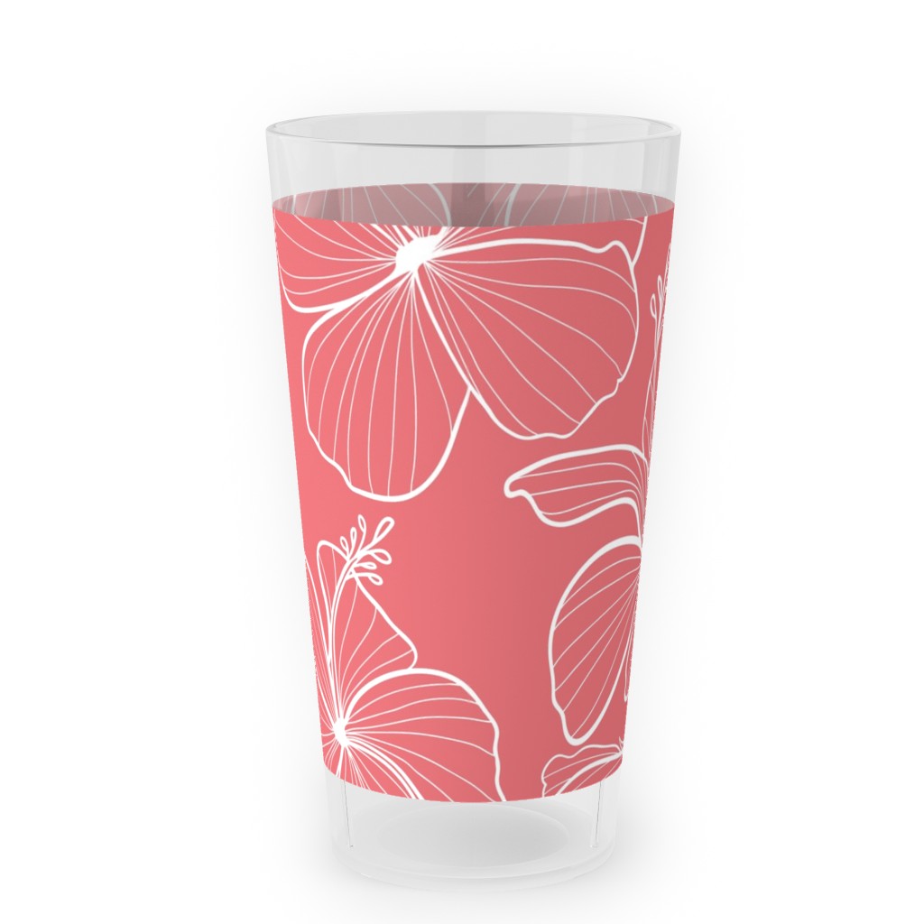 Hibiscus Line Art - Pink Outdoor Pint Glass, Pink
