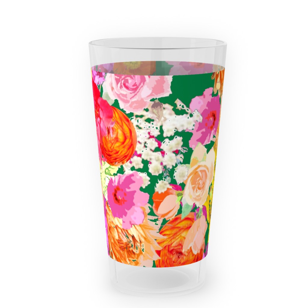 Summer Bright Floral - Kelly Green Outdoor Pint Glass, Pink