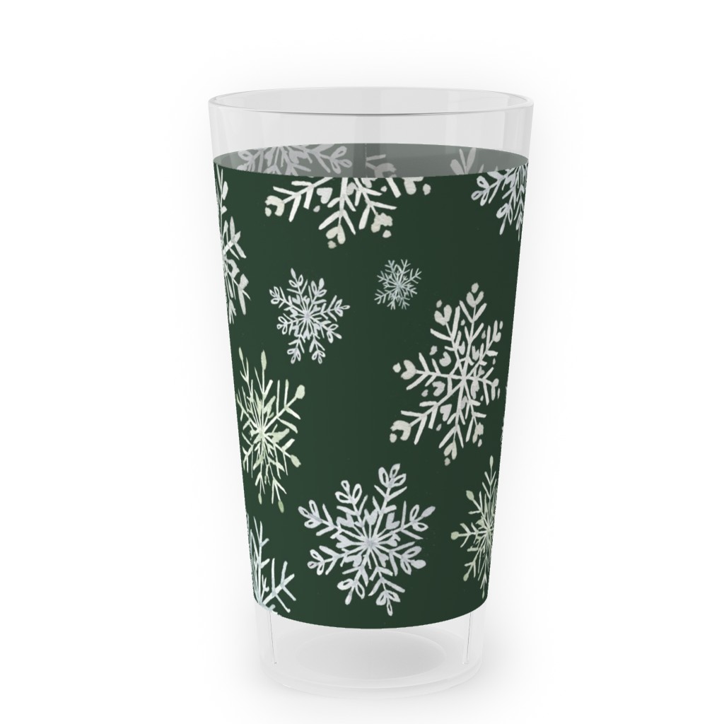 Lace Snowflakes on Hunter Green Outdoor Pint Glass, Green