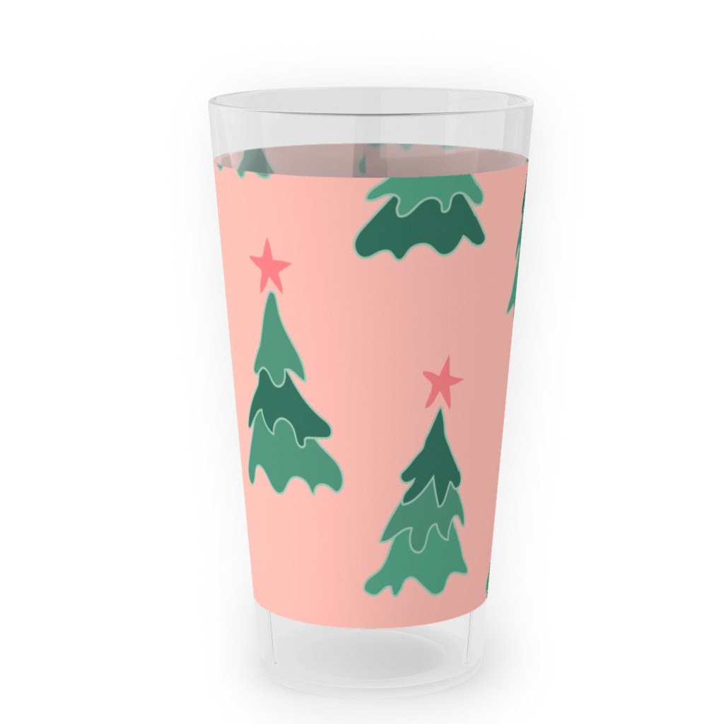 Modern Christmas Trees Outdoor Pint Glass, Pink