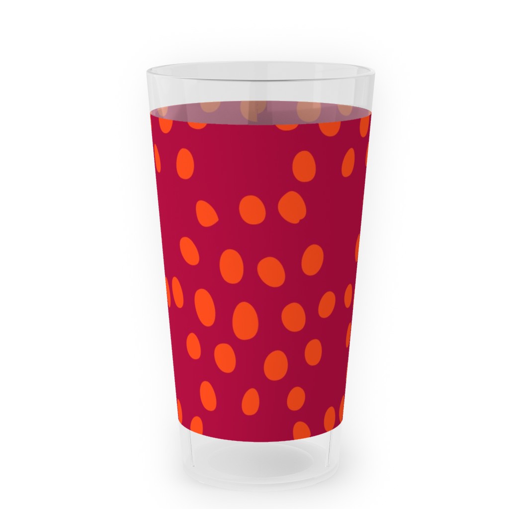 Hexagon Dots - Red and Orange Outdoor Pint Glass, Red