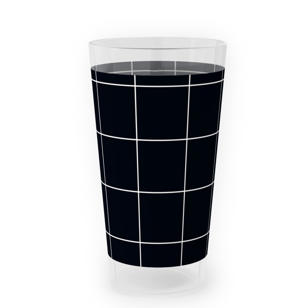 Grid - Black Ad White Outdoor Pint Glass, Black