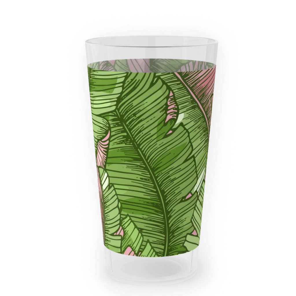 Banana Leaf - Pink Outdoor Pint Glass, Green