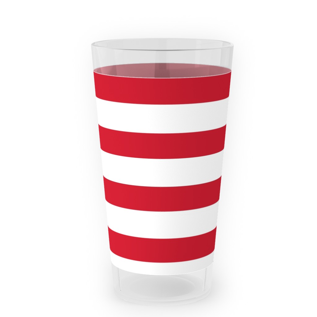 Stripes - Red and White Outdoor Pint Glass, Red