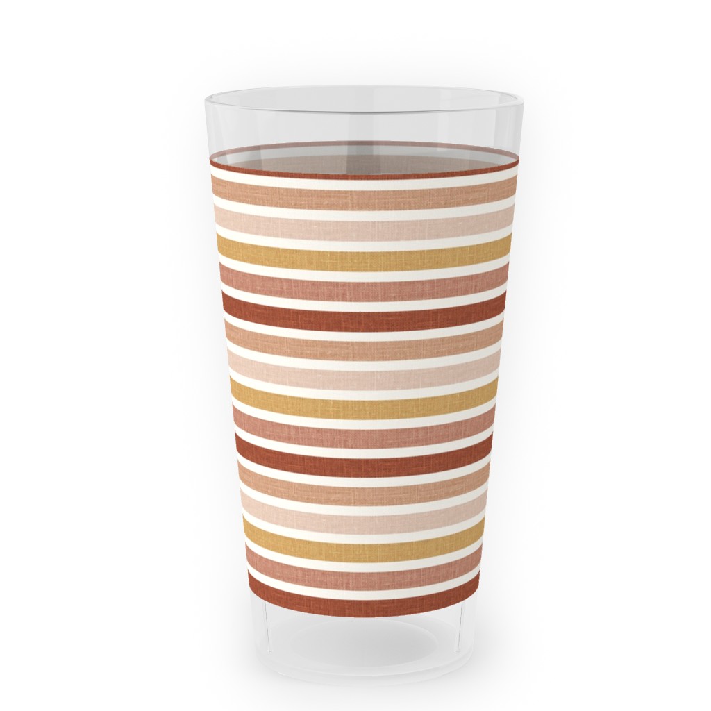 Horizontal Earth Colours Stripes - Red Pink Mustard Toffee Outdoor Pint Glass, Pink
