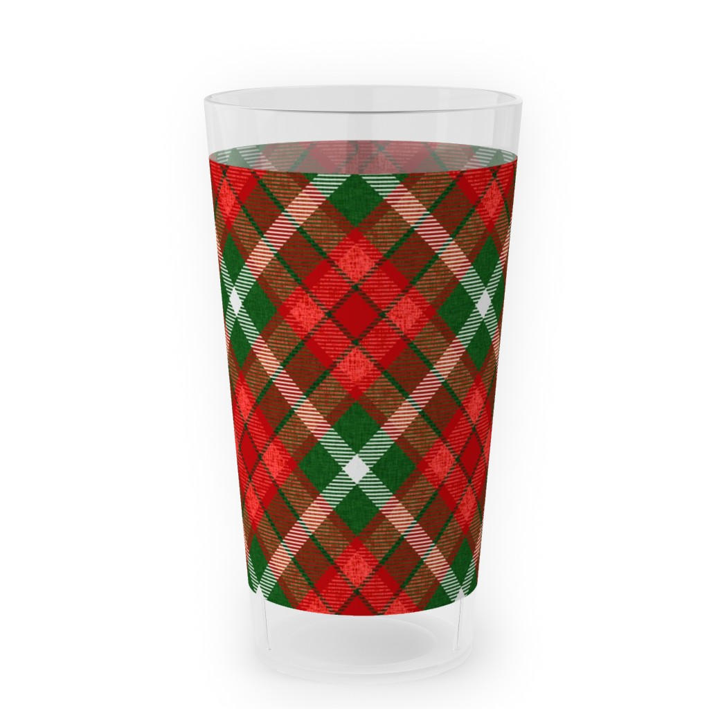 Christmas Plaid - Red and Green Outdoor Pint Glass, Red