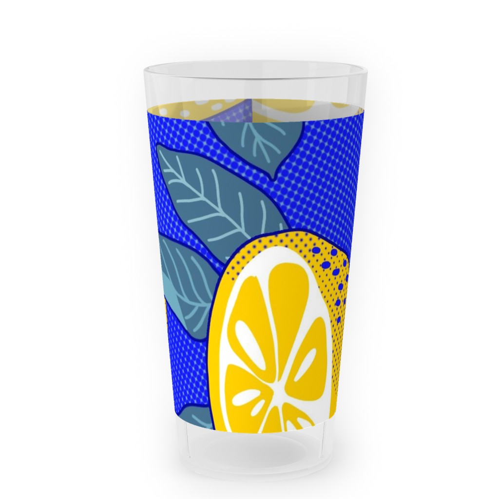 Lemons Pop Art - Blue and Yellow Outdoor Pint Glass, Yellow