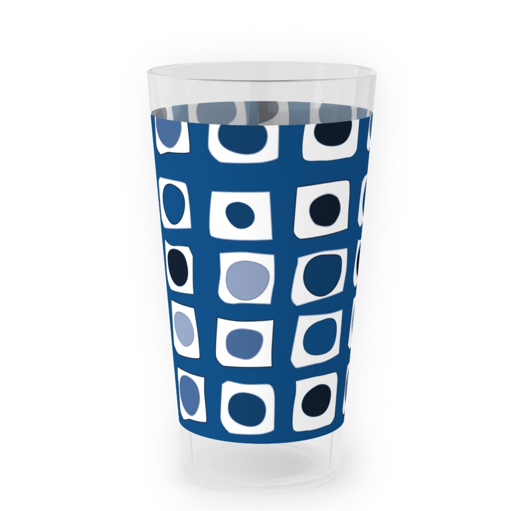 Little White Rectangles - Classic Blue Outdoor Pint Glass, Blue