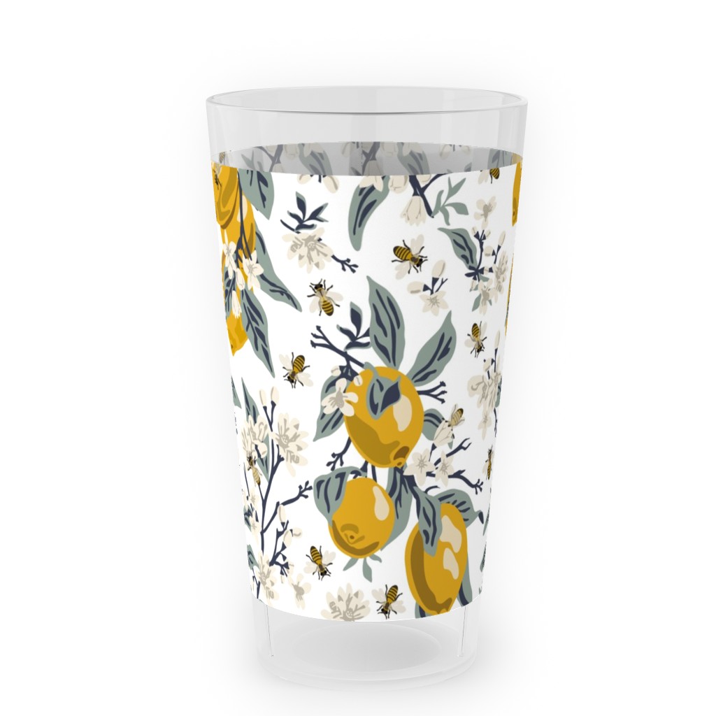 Bees & Lemons - White Outdoor Pint Glass, Yellow