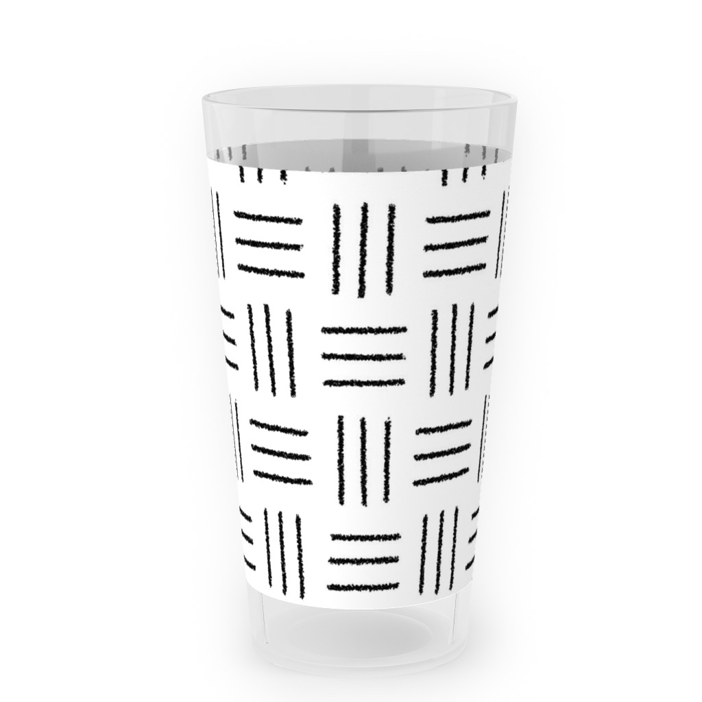 Mudcloth Basket Weave - Black on White Outdoor Pint Glass, White