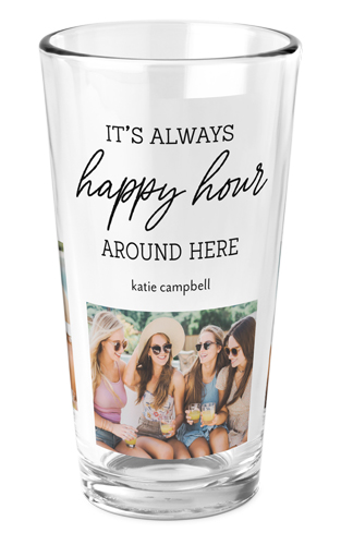 Happy Hour Pint Glass, Printed Pint, Set of 1, White, white